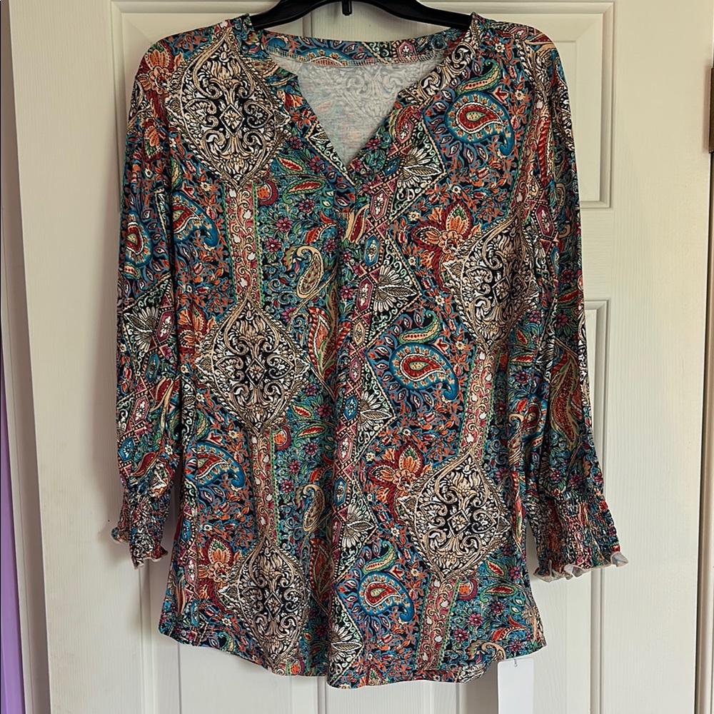 Paisley Print V-Neck Blouse